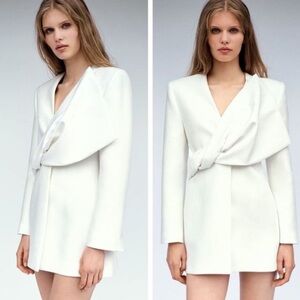 Zara Limited Edition White Blazer Mini Dress Women's Small Lined Twist Bow Rare